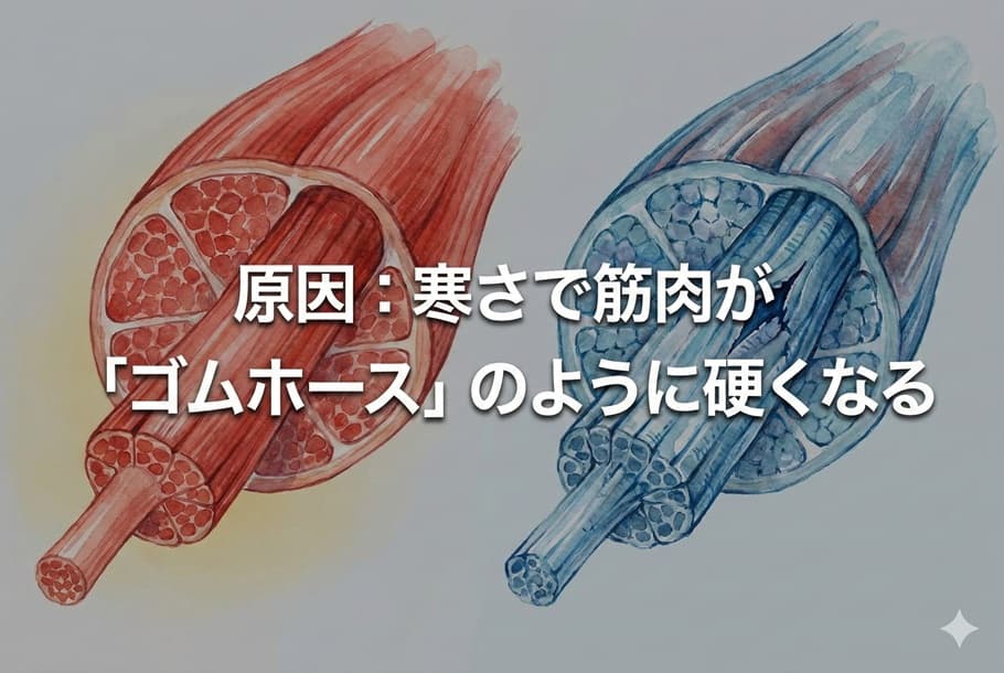 寒さで筋肉が「ゴムホース」のように硬くなる